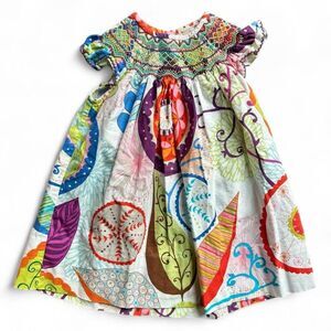 Le Za Me Baby Smocked Dress Multicolor Print Size 12M Boutique Boho Cottagecore